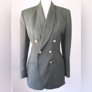 Vintage ‘90s Valerie Stevens Dark Green Double-Breasted Blazer w/ Gold Buttons